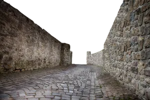 Ancient Stone Wallsand Cobbled Path PNG Image