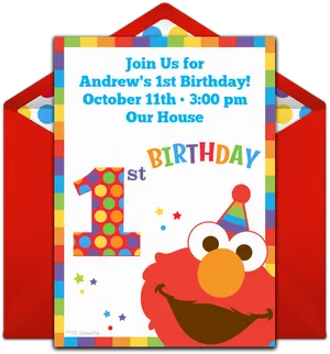 Andrew_ First_ Birthday_ Invitation_ Elmo PNG Image