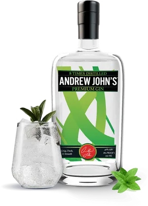 Andrew Johns Premium Gin Bottleand Glass PNG Image