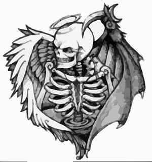 Angel Demon Skeleton Tattoo Design PNG with transparent background