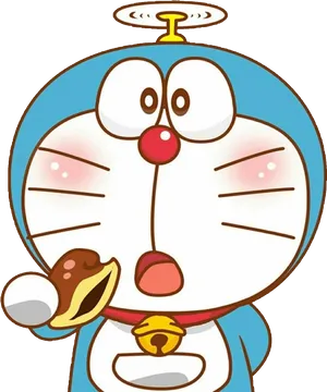 Angel Doraemon Eating Dorayaki PNG Image