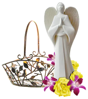 Angel Figurineand Decorative Basket PNG Image