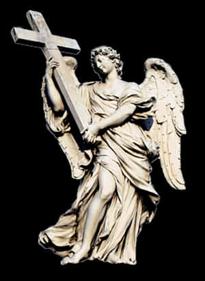 Angel Holding Cross Statue PNG with transparent background