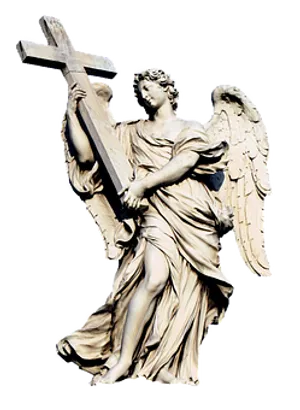 Angel Holding Cross Statue PNG Image