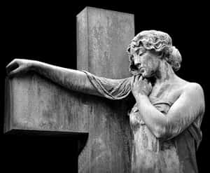 Angel Statue Leaning On Cross PNG image with transparent background