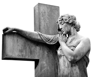 Angel Statue Leaning On Cross PNG Image