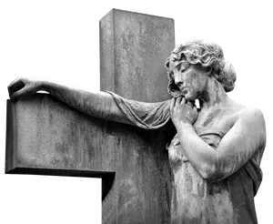 Angel Statue Leaningon Cross PNG Image