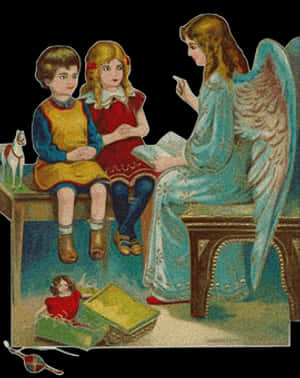 Angel Teaching Children Vintage Illustration PNG image with transparent background