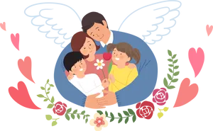 Angel Winged Family Embrace PNG Image