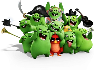 Angry Birds Red Birdand Green Pigs PNG Image