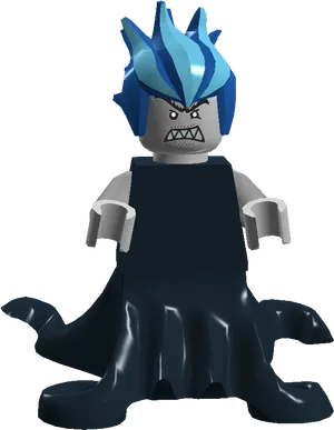 Angry Blue Haired Lego Figure PNG Image