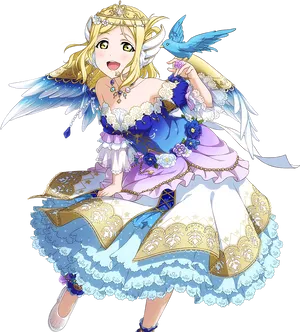 Animated Angelic Princesswith Bluebird PNG Image