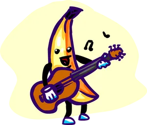 Animated Banana Playing Guitar PNG Image