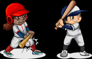 Animated Baseball Players Ready Action PNG image with transparent background