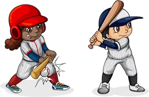 Animated Baseball Players Ready Action PNG Image