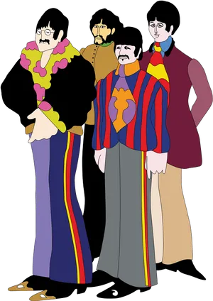 Animated Beatles Yellow Submarine Era PNG Image