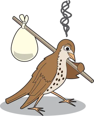 Animated Bird Carrying Egg Sack PNG Image