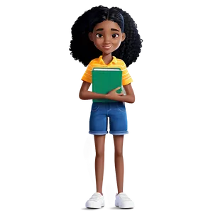 Animated Black Girl With Book Cartoon Png Ejv PNG Image