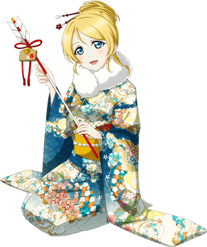 Animated Blonde Girlin Traditional Kimono PNG with transparent background
