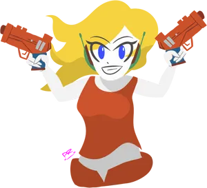 Animated Blonde Heroine Dual Pistols PNG Image