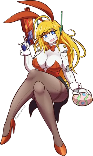 Animated Blonde Heroine With Umbrella PNG Image