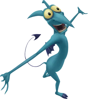 Animated Blue Creature Expressing Panic PNG Image