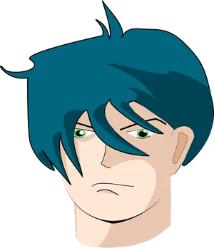 Animated Blue Hair Male Character PNG Image