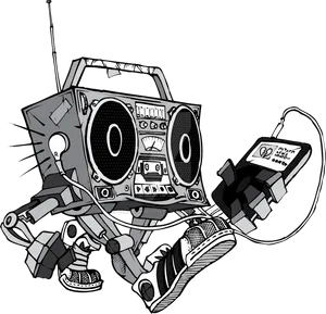 Animated Boombox Robot Listening Music PNG Image