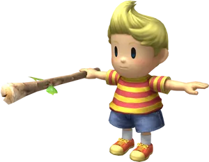 Animated Boy With Stick PNG Image