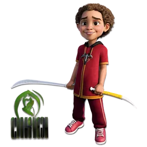 Animated Boy With Swordand Crest Shirt PNG Image