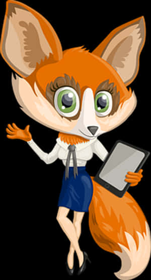 Animated Business Foxwith Tablet PNG image with transparent background