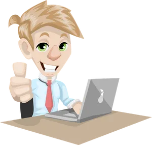 Animated Businessman Thumbs Up Laptop PNG Image