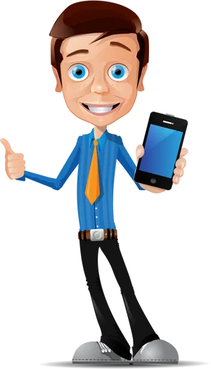 Animated Businessmanwith Smartphone PNG Image