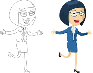 Animated Businesswoman Character Comparison PNG Image