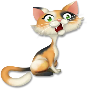 Animated Calico Cat Sitting PNG Image