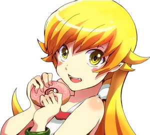 Animated Character Eating Donut PNG Image