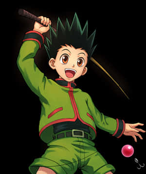 Animated Character Gon Fishing Rodand Ball PNG image with transparent background