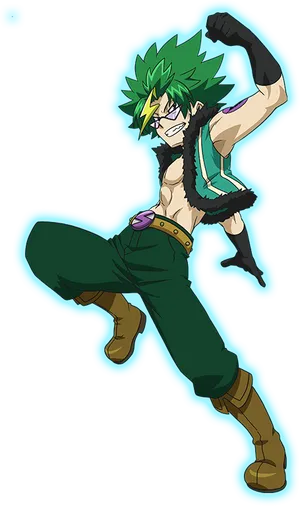 Animated Character Green Hair Pose PNG Image