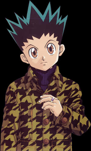 Animated Character Green Spiky Hair PNG image with transparent background