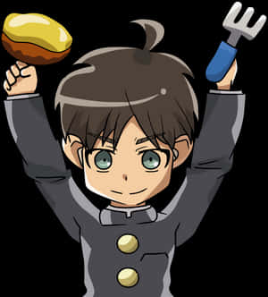 Animated Character Holding Breadand Fork PNG image with transparent background