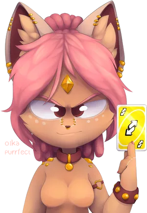 Animated Character Holding Reverse Card PNG Image