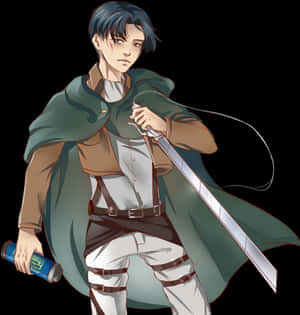 Animated Character Leviwith Swordand Cape PNG with transparent background