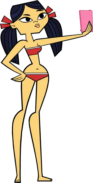 Animated Character Red Bikini Selfie PNG Image