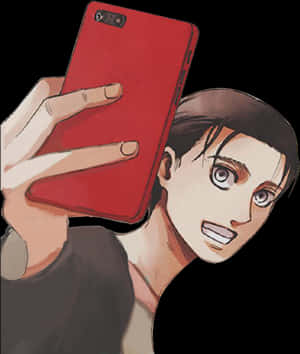 Animated Character Selfiewith Red Phone PNG image with transparent background