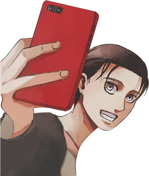 Animated Character Selfiewith Red Phone PNG Image