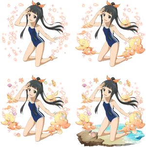 Animated Character Swimsuit Beach Scene PNG Image