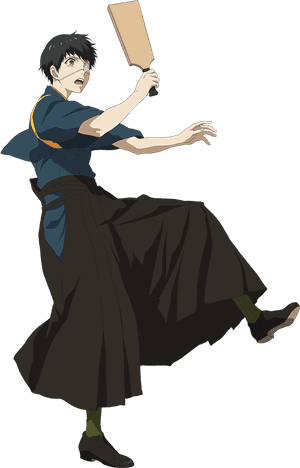 Animated Character Swinging Wooden Sword PNG image with transparent background