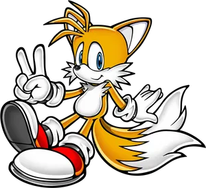 Animated Character Tails Peace Sign PNG Image