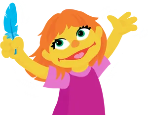 Animated Character Waving Feather PNG Image