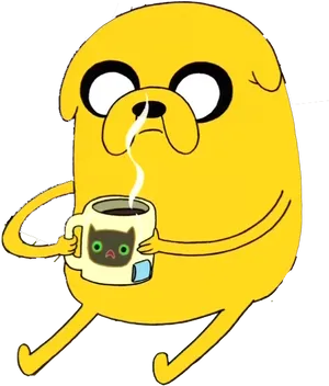 Animated_ Character_ With_ Coffee_ Mug.png PNG Image